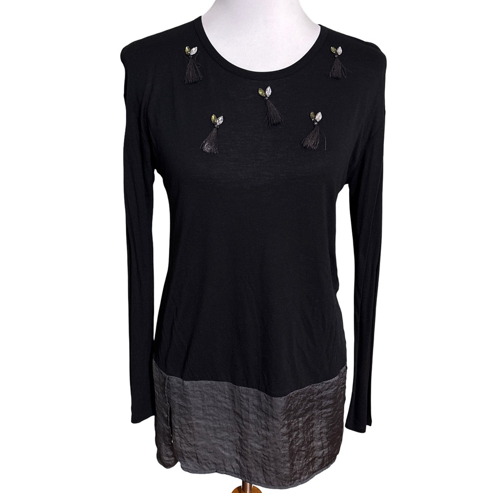 Zara Black Long Sleeve Top with Tassel Details